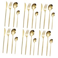 Magideal - Juego De Cubiertos De Cocina, Vajilla De Acero Inoxidable, Cuchillo Para Carne, Tenedores, Cuchara, Cucharadita Para Cumpleaños, Festival De Primavera Dorado 24 Piezas