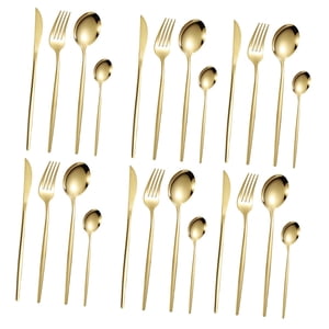 Magideal - Juego De Cubiertos De Cocina, Vajilla De Acero Inoxidable, Cuchillo Para Carne, Tenedores, Cuchara, Cucharadita Para Cumpleaños, Festival De Primavera Dorado 24 Piezas