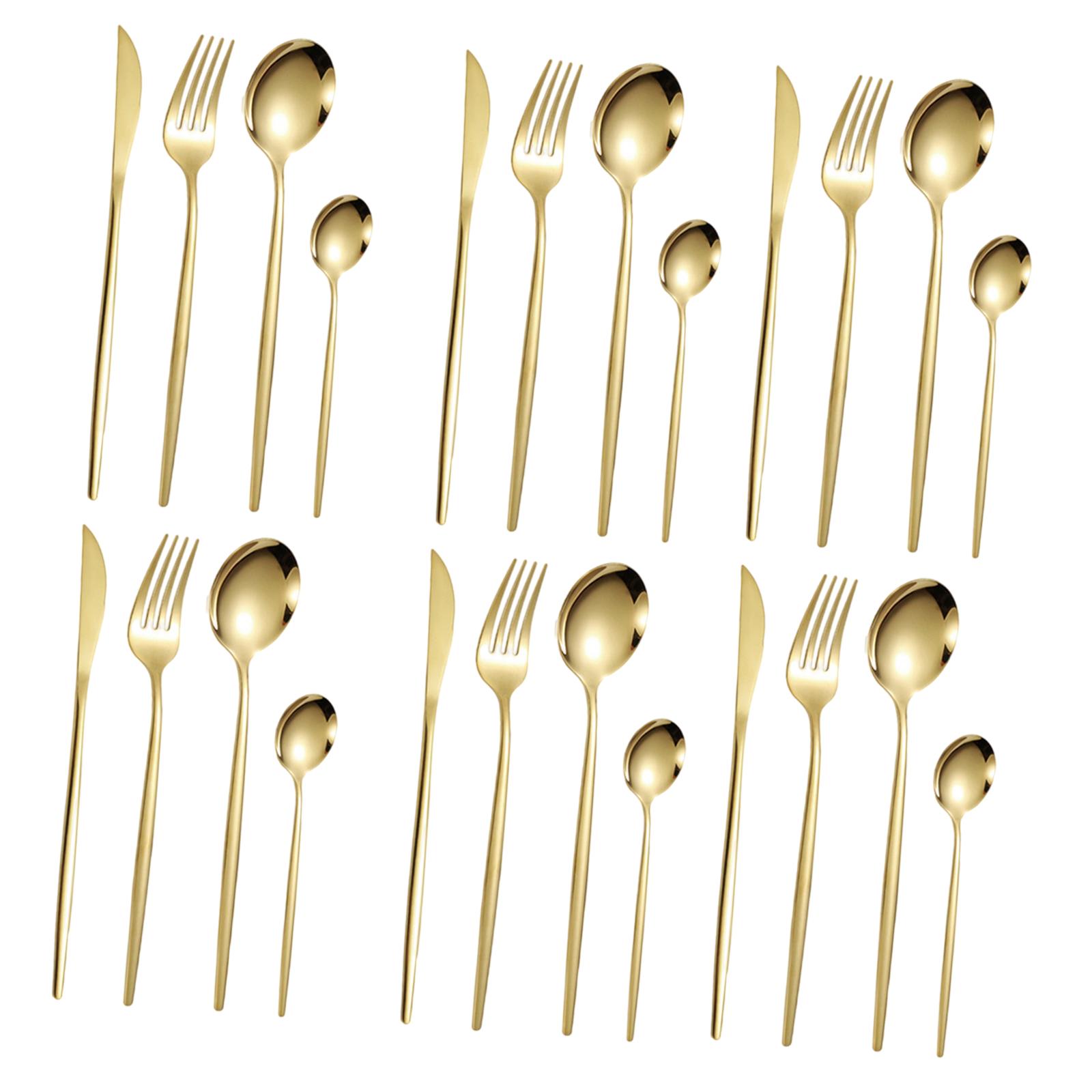 Magideal - Juego De Cubiertos De Cocina, Vajilla De Acero Inoxidable, Cuchillo Para Carne, Tenedores, Cuchara, Cucharadita Para Cumpleaños, Festival De Primavera Dorado 24 Piezas