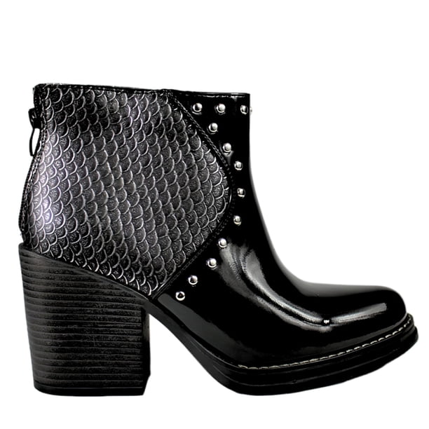 Botin Mujer Taco Alto Escamas 69 Yassne Negro