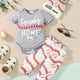 thumbnail image 1 of 3pcs Newborn Infant "GOING HOME" Graphic Bodysuit Onesies & Elastic Waist Baseball Graphic Pants & Hat Set, Baby Boys Toddler Summer Clothes, 1 of 5