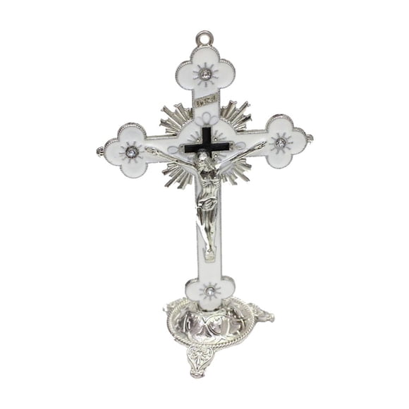 Crucifijo Y Estatuilla De Pie Jesucristo En La Cruz Estatua Para El Ornamento De La Capilla Blanco