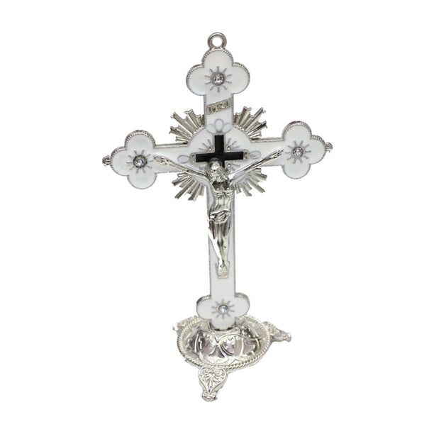 Crucifijo Y Estatuilla De Pie Jesucristo En La Cruz Estatua Para El Ornamento De La Capilla Blanco