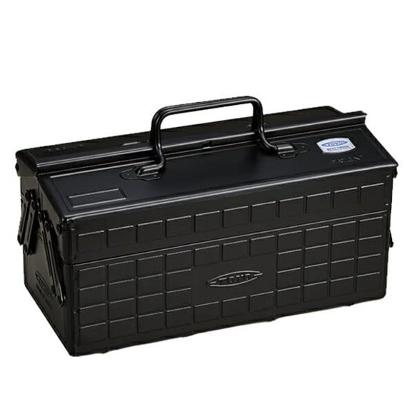 Caja de herramientas portátil Toyo ST-350BK de 2 niveles, color negro, 8 compartimentos