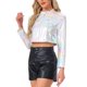 thumbnail image 4 of INSPIRE CHIC Chaquetas Cortas para Mujer Cuello Alto Cremallera Metálica Manga Larga Chaqueta de Fiesta M Blanco, 4 of 6