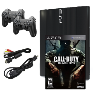 Restored Sony Playstation 3 Ps3 Console Super Slim 250Gb Black With Call Of Duty Black Ops & Two Retrofam Controllers (Refurbished)