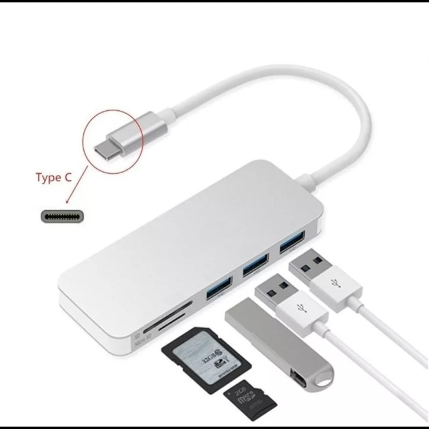 Oem - Adaptador Type C Tipo C 3 X Usb 3.0, Tf, Micro Sd