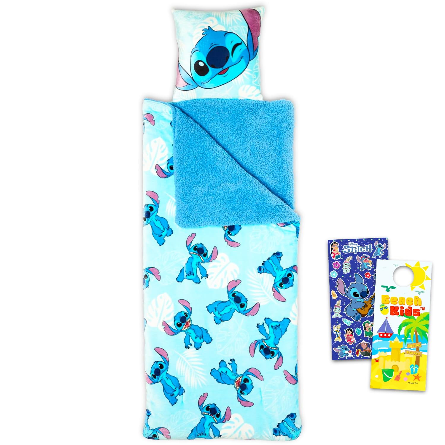 Set De Sacos De Dormir Disney Stitch Con Almohada, 27 X 56 Cm, Con Pegatinas
