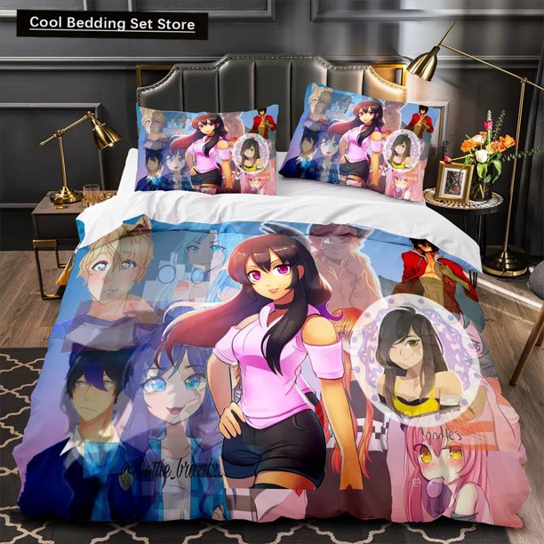 v955 Bed Sheets APHMAU Bedding Set Single Twin Full Queen King Size Kawaii Aphmau Bed Set Aldult Kid Bedroom Duvetcover Sets Anime Bed 3-Piece Bedding Set (1 Duvet Cover + 2 Pillow Shams) Bed Sheets j