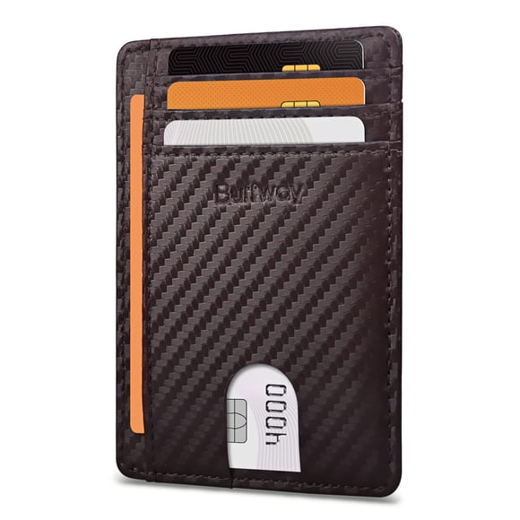 Cartera Buffway RFID Slim de Cuero Sintético Color Café