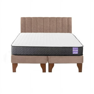 5° Sueño - Cama Europea 2 Plazas + Respaldo Tubular Madera Beige