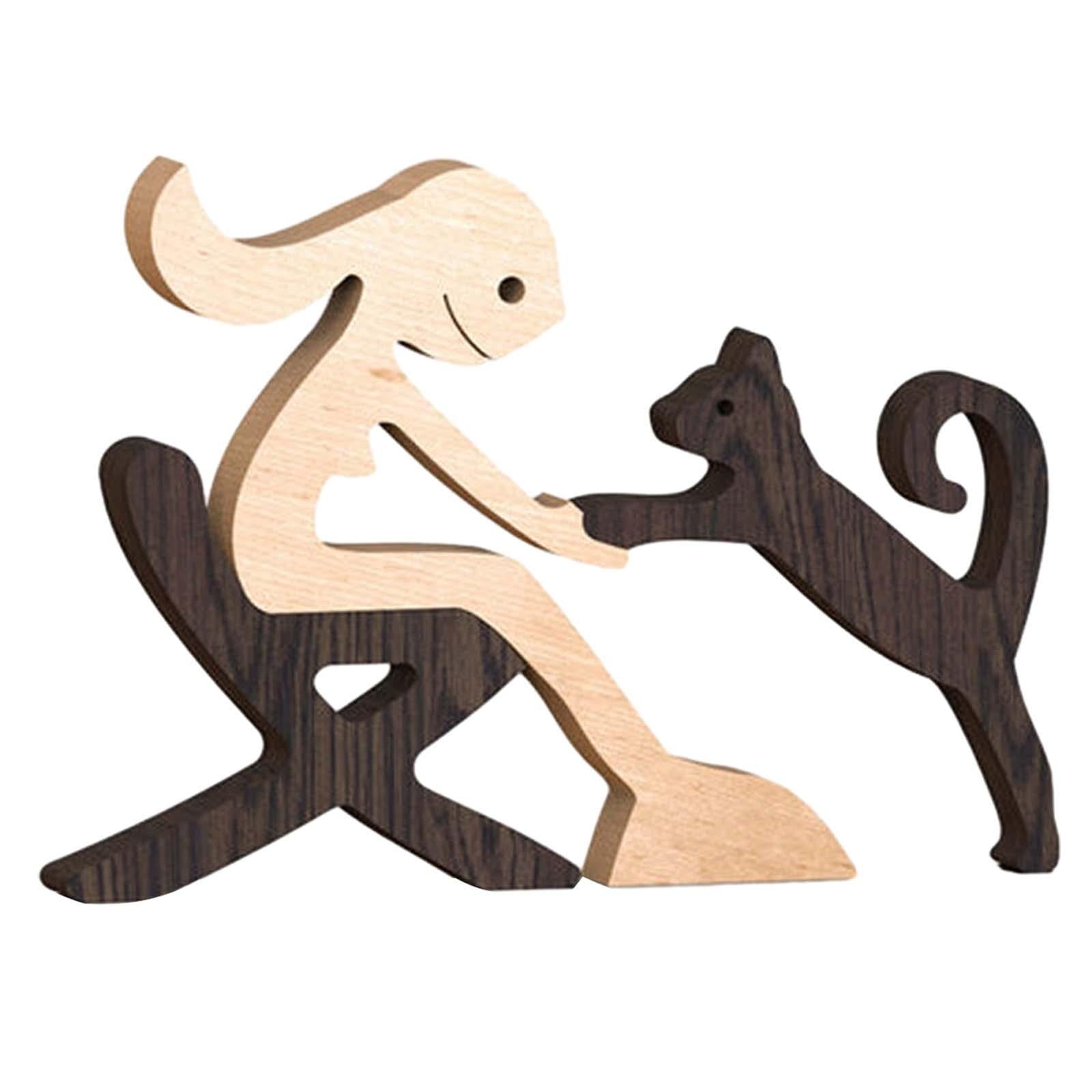Magideal - Adornos Tallados De Perro Y Mujer De Madera, Estatua De Madera Para Mujer Y Perro, Estatua De Perro, Figuras Coleccionables Talladas En Madera Para , Estilo A