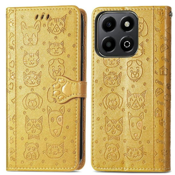 Funda Cartera FOXDOCK para Honor 200 Smart , Flip PU con Relieve de Gatos y Perros, Tarjetero y Soporte