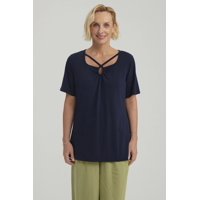 Fashionspark - Polera Mujer Detalle Cuello Azul Oscuro