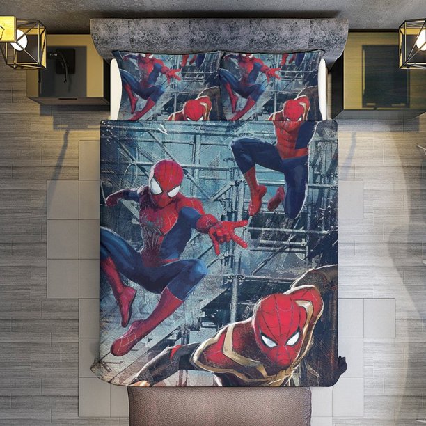 Spider-ManNo Way Home 3 Piece Sets Full/Queen Size - Reversible Microfiber Quilts with 2 Shams Soft Lightweight Bedspread Coverlet Comforter for All Season Bed Sheets