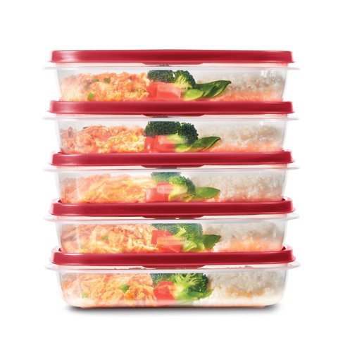Recipientes Rubbermaid Easyfindlids Para Preparación De Comidas, 1,3 Litros, 5 Unidades, Color Rojo