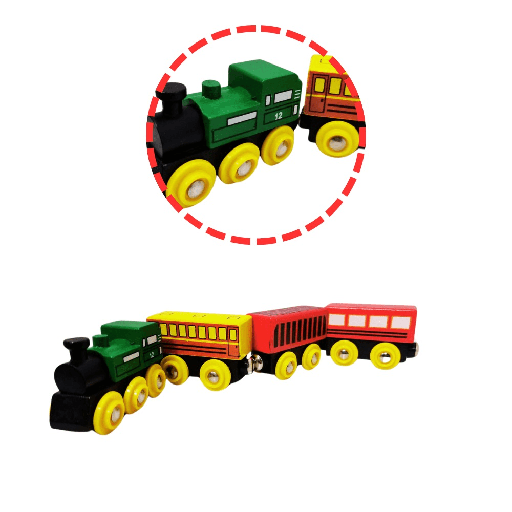 Tren De Madera De Juguete Magnético Un Vagón y Tres Carros PB