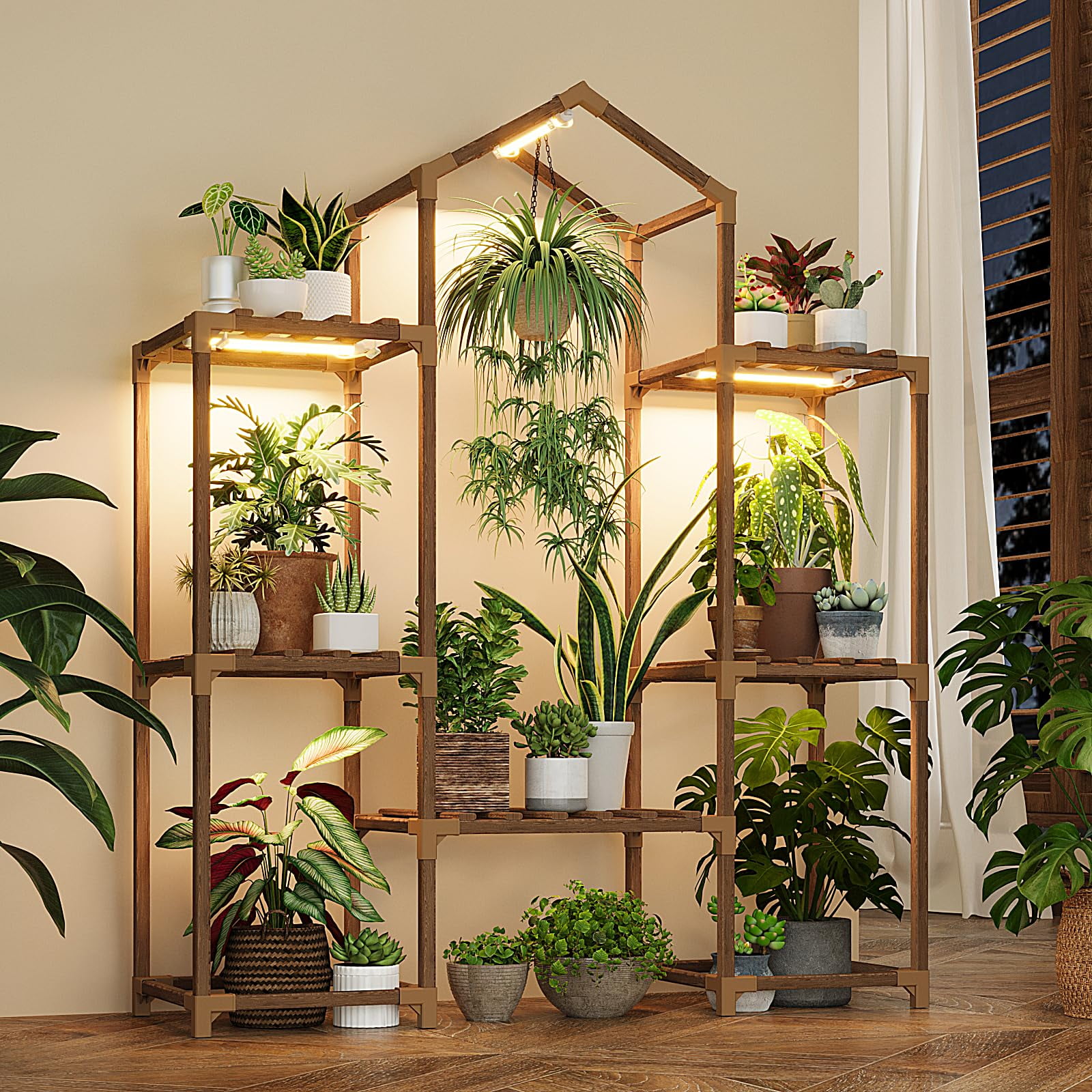 Soporte Para Plantas Con Estante De Madera Para Interiores Grow Light Bamworld