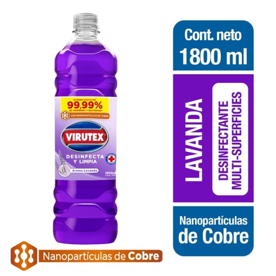 Limpiador Desinfectante Líquido Lavanda Con Nanopartículas De Cobre Botella 1800 ml Virutex