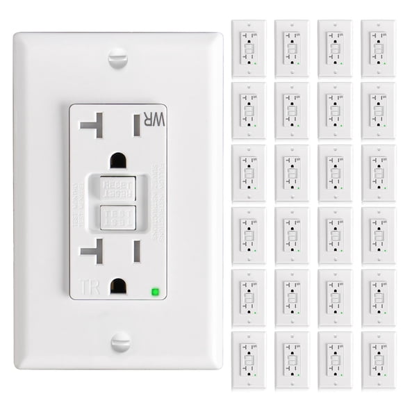 GFCI Outlet Amico, 20 A, 125 V, 24 unidades, resistente a la intemperie, color blanco