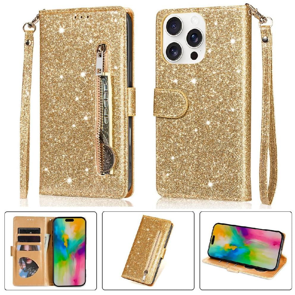 Foxdock - Funda Para Elegante Funda Iphone 16 Pro Max Glitter Con Cremallera-ideal Para El Uso Diario