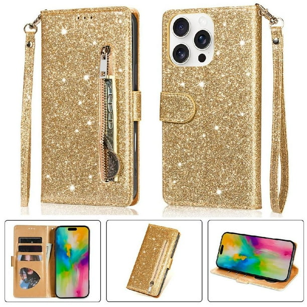 Funda Para Elegante Funda Iphone 16 Pro Max Glitter Con Cremallera-ideal Para El Uso Diario