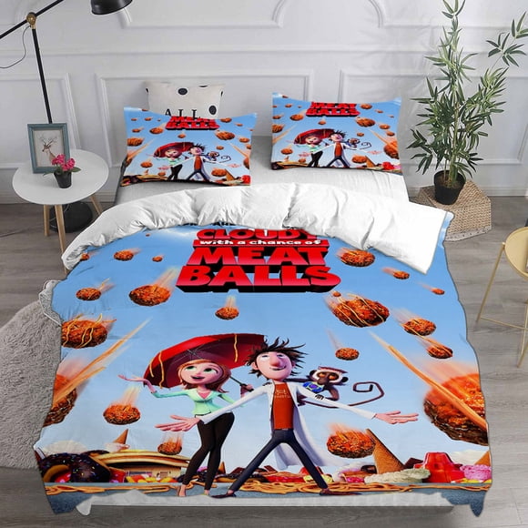 v2005 Bed Sheets Cloudy with a Chance of Meatballs Bedding Sets Comforter Quilt Bed Cover Duvet Cover Pillow Case - Pieces Sets Kids Adult Size 3-Piece Bedding Set (1 Duvet Cover + 2 Pillow Shams) Bed