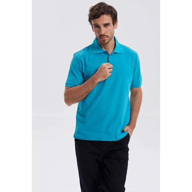 Polera Hombre Piqué Básica Lisa Turquesa
