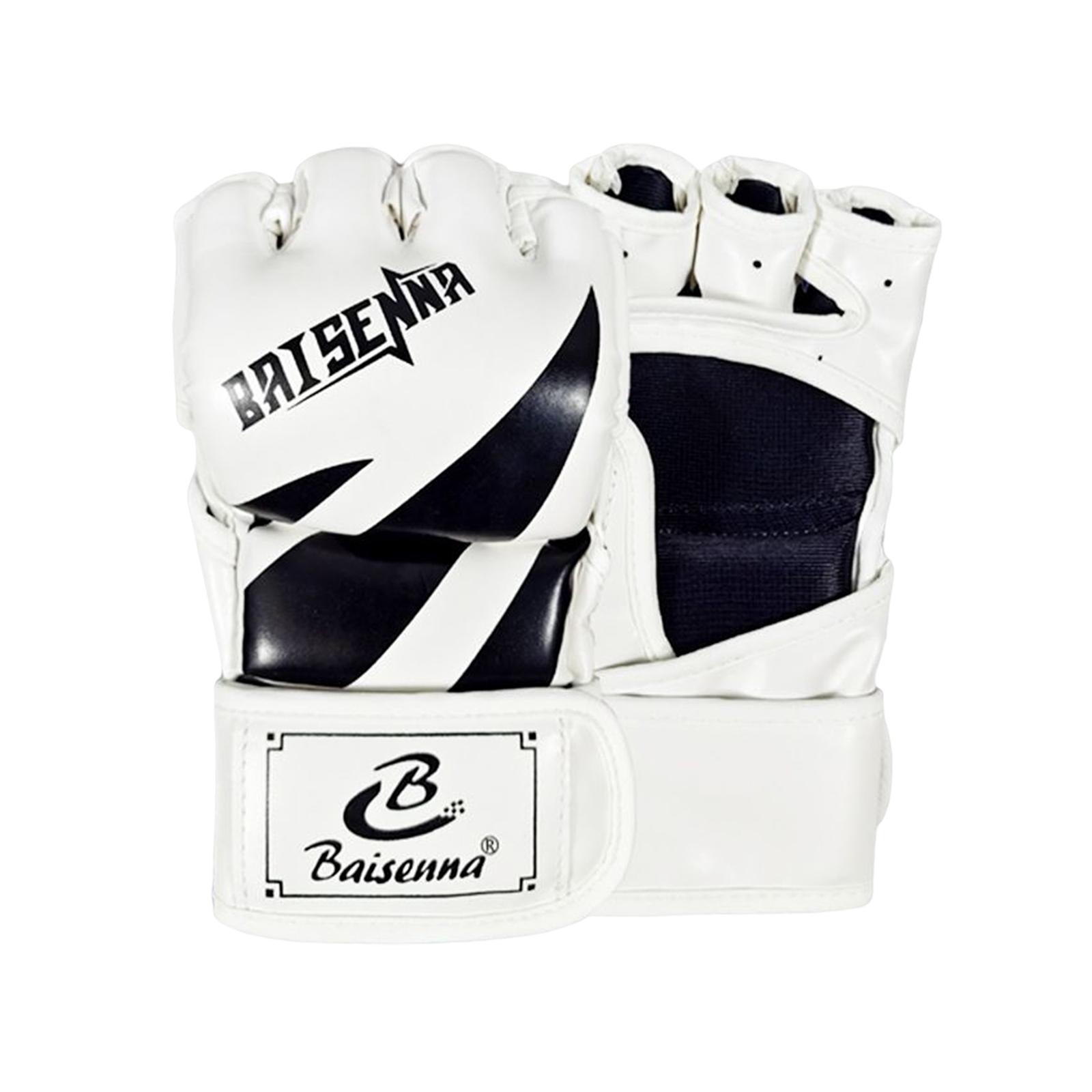 Magideal - Guantes De Mma Medio Karate Guantes De Lucha Saco De Arena Equipo De Protección Adultos Ligeros Taekwondo Envolturas Para Manos Guantes De Boxeo , Blanco Negro