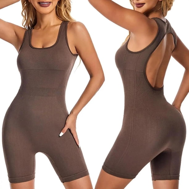 Mono Enterito Jumpsuit Deportivo Corto Gym Yoga Espalda marron L