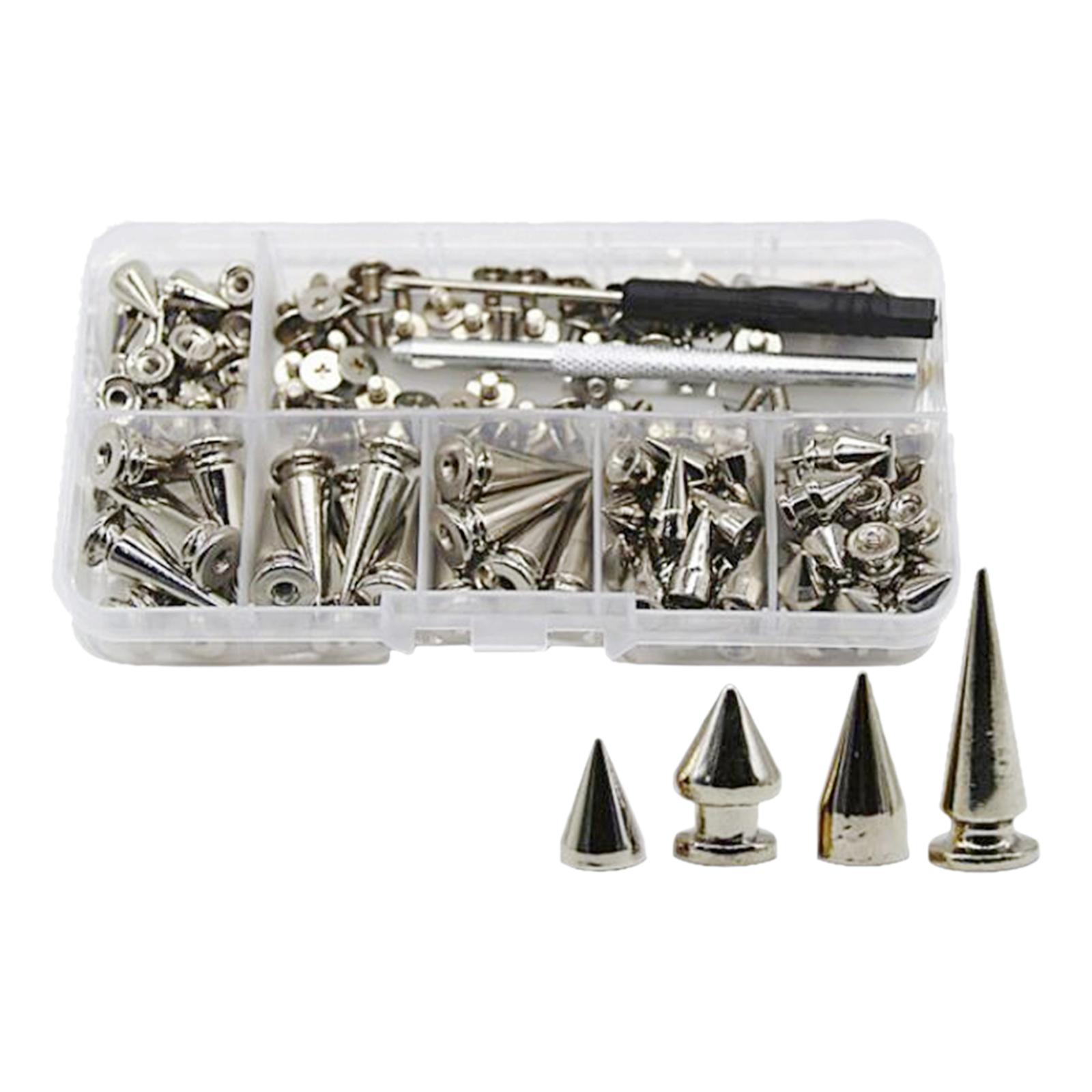 Magideal - 80 Uds. De Puntas De Cono De Color Plateado, Remaches Punk, Puntas Traseras De Tornillo Para Zapatos De Cuero Diy, Chaqueta, Bolsa De Ropa Artesanal
