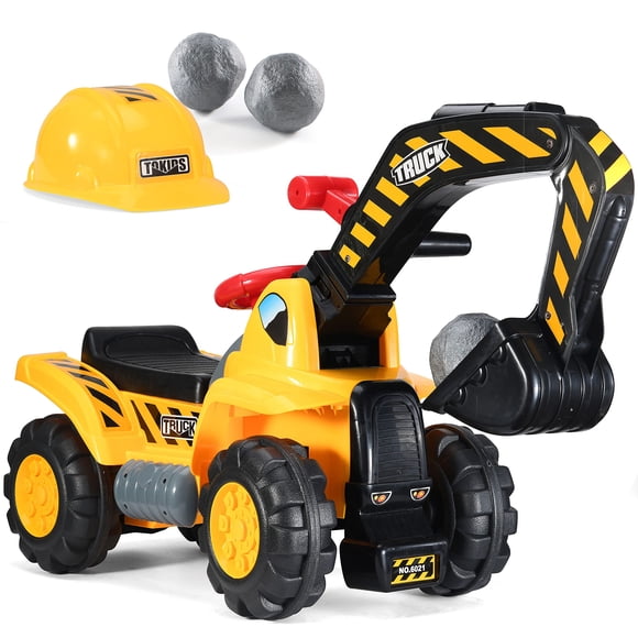 Tractores de juguete Ride On Excavator con música para niños con casco