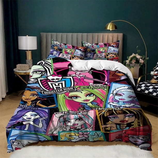 Teen Monster High Duvet Cover Set 3 Pieces Cartoon Bedding Set Lightweight Comforter Cover for Girls