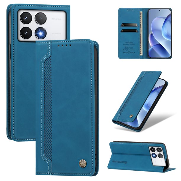 Funda Billetera para Xiaomi Poco F6 Pro Imán y Resistente Azul