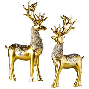 Bothyi - 1 Par De Estatuas De Ciervos Para Estantería, Chimenea, Oro.