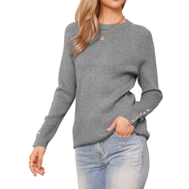 INSPIRE CHIC Suéter de Manga Larga Raglán para Mujeres 2025 Otoño Invierno Tejido de Punto Básico Camiseta Conjuntos L Gris
