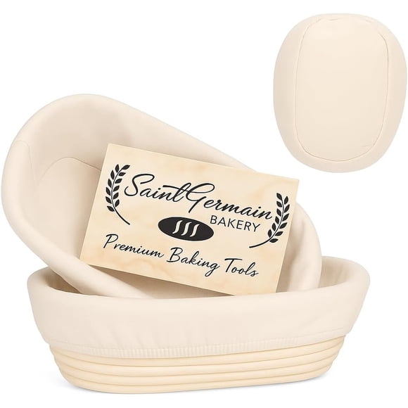 Saint Germain Bakery Premium Round Bread Banneton Basket with Liners, 2-Pack