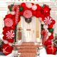 thumbnail image 1 of Kit de arco de guirnalda de globos navideños, 200 piezas, con globos de caramelo rojos y blancos de Navidad, caja de regalo, globos de estrella roja para decoraciones de fiesta, 1 of 4
