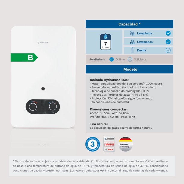 Calefont HydroBase 1500 Gas Natural Gas natural 7 Litros | Lider