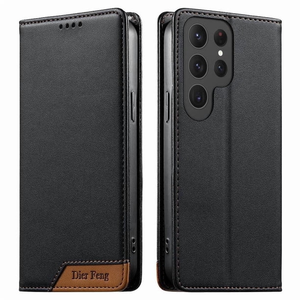 Funda Tipo Cartera de Cuero Sintético para Samsung Galaxy S25 Ultra Bloqueo RFID, con Ranuras para Tarjetas y Bolsillo para Efectivo, Cierre Magnético Fuerte Negro