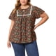 thumbnail image 1 of GRACE & GRANDEUR Blusa de Talla Grande para Mujeres con Estampado Floral de Pascua, Pliegues en el Frente, Cuello con Lazo, Mangas con Volantes, Blusas de Verano para Vacaciones 1X Negro, 1 of 6
