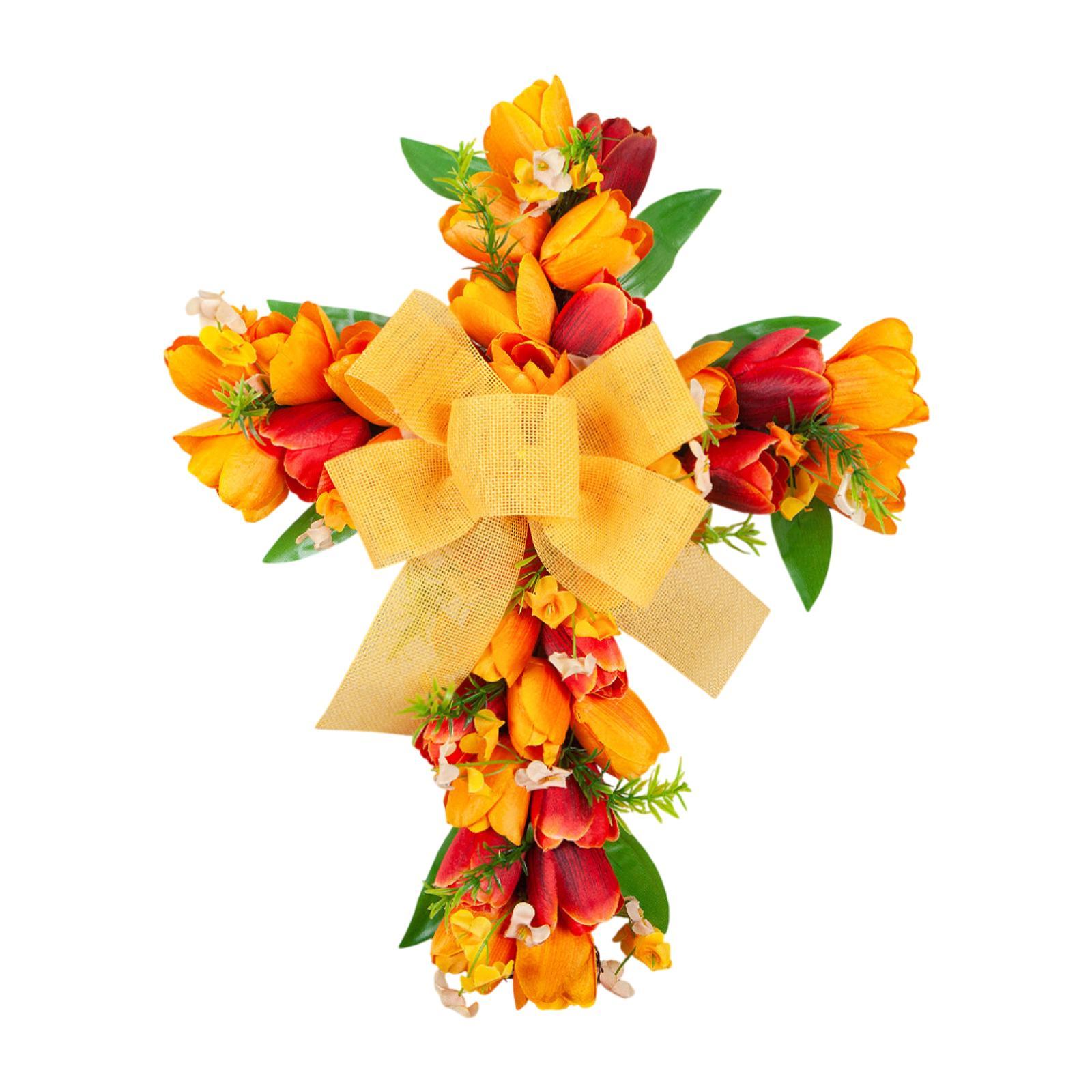 Magideal - Wreath Door Cross Credeat Regalo Reutilizable Decoración Pascua Corona De Flores Artificiales Para La Casa Festival De Inauguración De La Pared Arco Amarillo