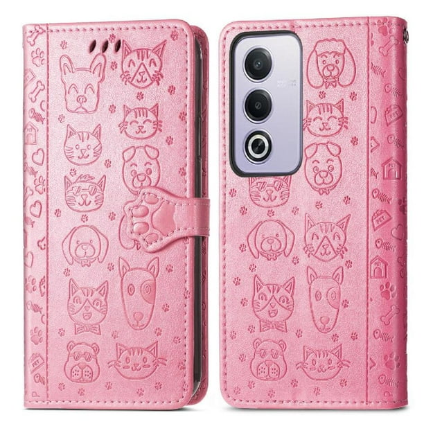 Funda Cartera FOXDOCK para OPPO A3 Pro , Flip PU con Relieve de Gatos y Perros, Tarjetero y Soporte