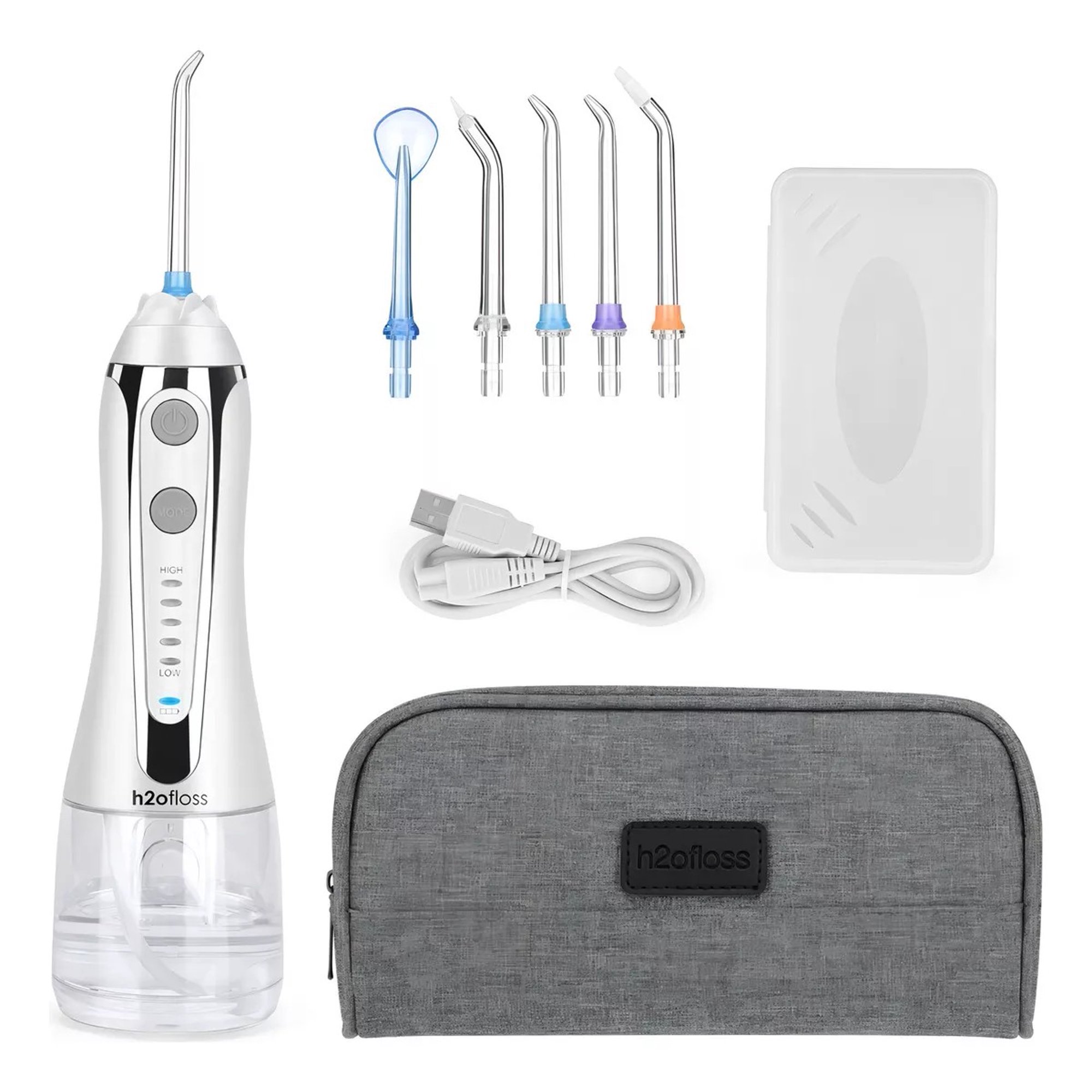 Irrigador Dental Limpieza Bucal Blanco H2Ofloss Pórtatil Recargable Para La Higiene Dental