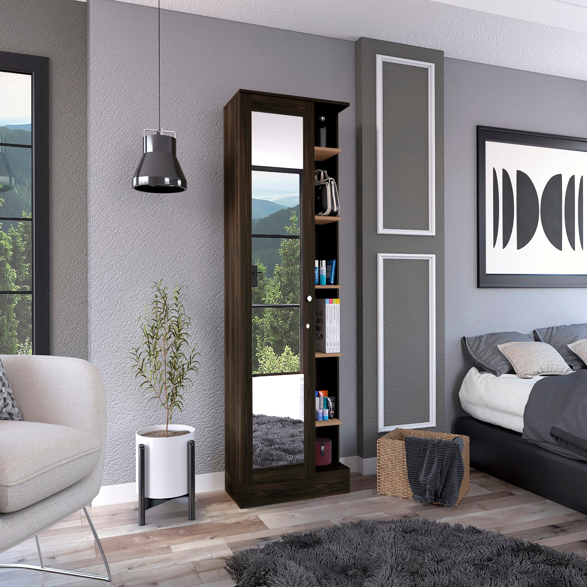 Tuhome - Closet 1 Puerta Con Espejo Woman 180,7x70x40,3 Cm Nogal Europeo