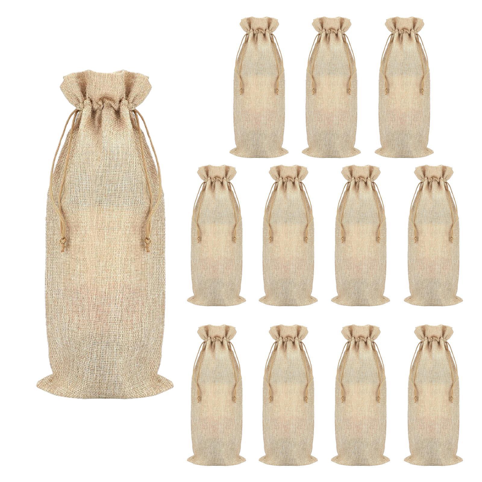 Magideal - 12 Bolsas De Arpillera Para Botellas, Bolsas De Regalo Para Botellas, Bolsas Reutilizables Con Cordón, Fundas Para Botellas Para Suministros De Invier Beige