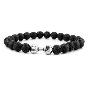 Millam - Pulsera Unisex Piedra Volcáncia Y Mancuerna Negro Elástica