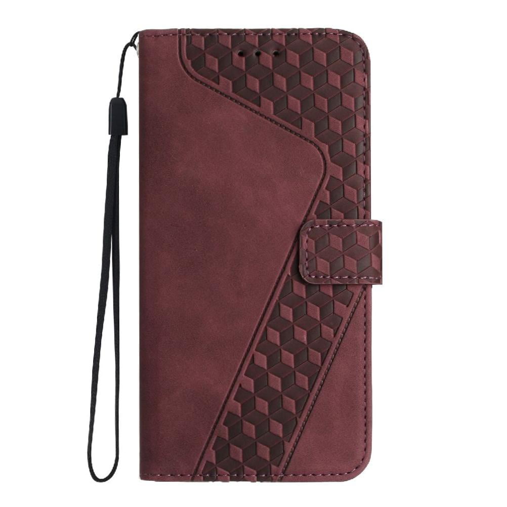 Foxdock - Funda Tipo Cartera Para Tcl 605 Con Tarjetero, Bolsillo Para Billetes, Soporte, Cierre Magnético Y Correa Para La Muñeca, Funda Tipo Folio Con Textura Geométrica Marrón
