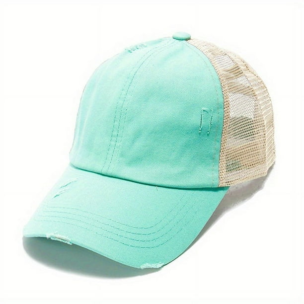 Unisex Washed Baseball Cap: Distressed Ripped Criss Cross Ponytail Hat - Adjustable Casual Style for Men & Women