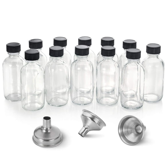 Botellas de vidrio AOZITA de 60 ml con tapas y embudos, paquete de 12